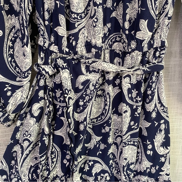 Talbots Flounce Hem Midi Dress Navy Blue White Paisley Large Petite - Picture 3 of 7